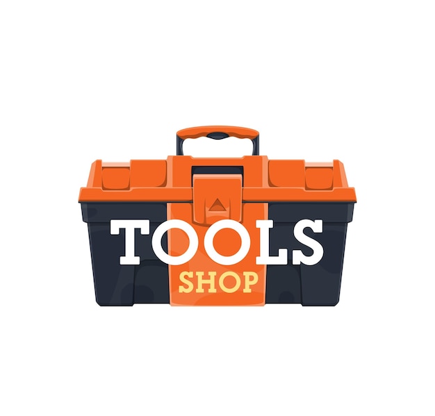 Vector toolbox icon. construction worker, car and house repair, handicraft equipment shop or store vector emblem or icon with plastic toolbox case or container for repairman, handyman or mechanic tools