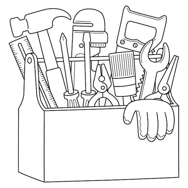 Vector toolbox isolated coloring page for kids