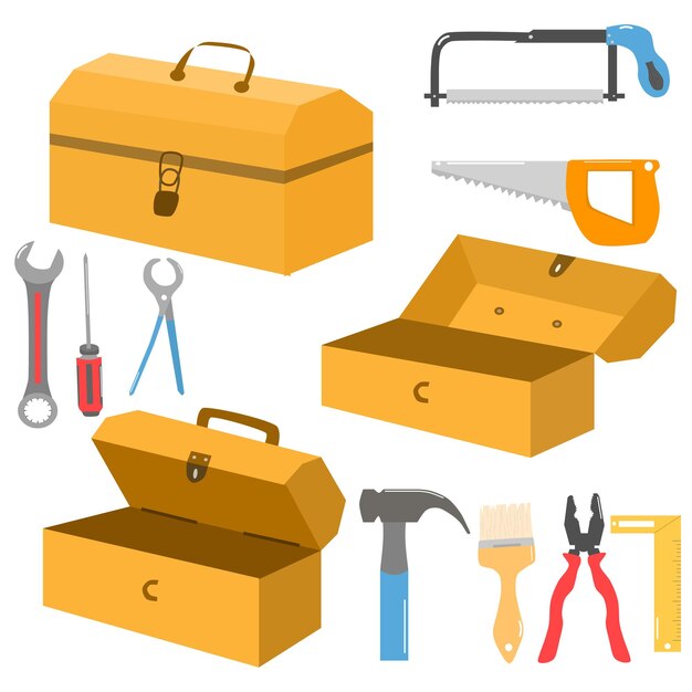 Vector toolboxes and construction equipment collection