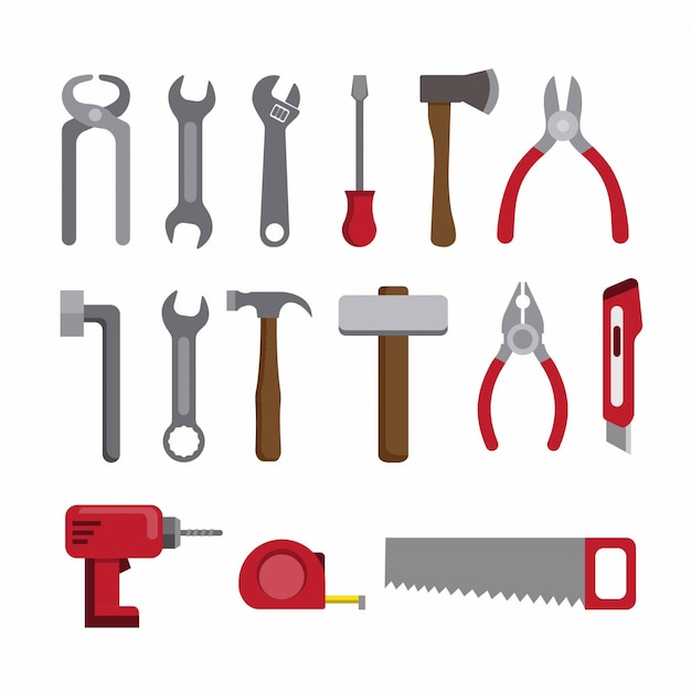 Tools repair and construction collection icon set flat 