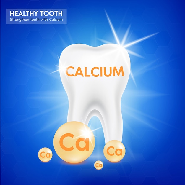 Tooth and Calcium mineral gold. Glossy drop pill capsule Mineral and vitamin complex.