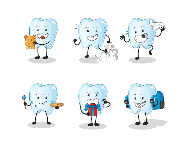 Vector tooth children group character. cartoon mascot vector