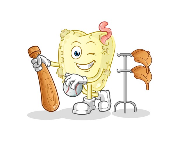 Tooth decay playing baseball mascot. cartoon vector