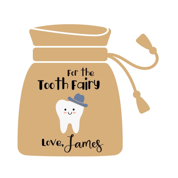 Tooth Fairy bag with a boy tooth and the inscription