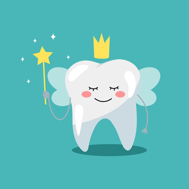 Tooth fairy Cute Funny Healthy Tooth Teeth Care Vector Illustration