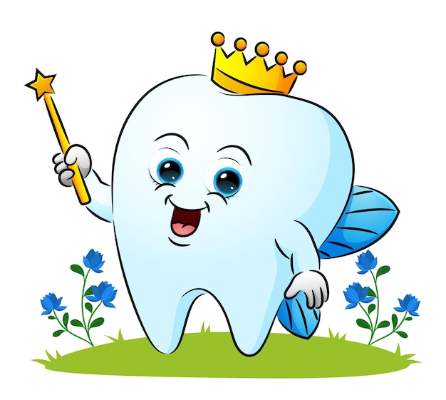 The tooth fairy is using the crown and holding the wand of illustration