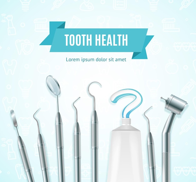 Tooth Health Concept Banner Card with Realistic 3d Detailed Elements Vector