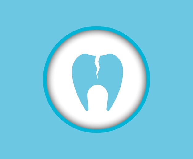 Tooth icon on a white background cracked in half, dentistry of problem teeth.