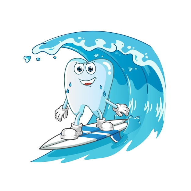 Tooth surfing on the wave character illustration