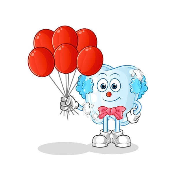 Tooth with foam clown with balloons vector cartoon character