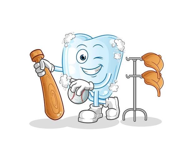 Tooth with foam playing baseball mascot cartoon vector