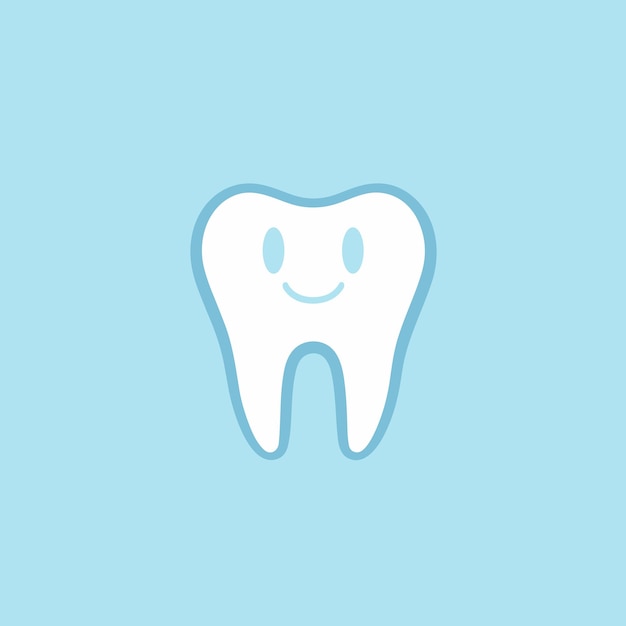 A tooth with a smiley face on a blue background