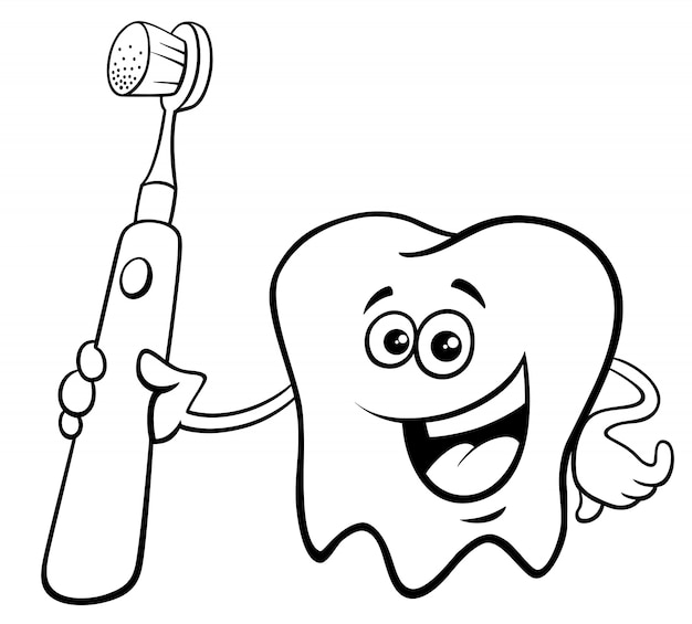 tooth with toothbrush cartoon color book