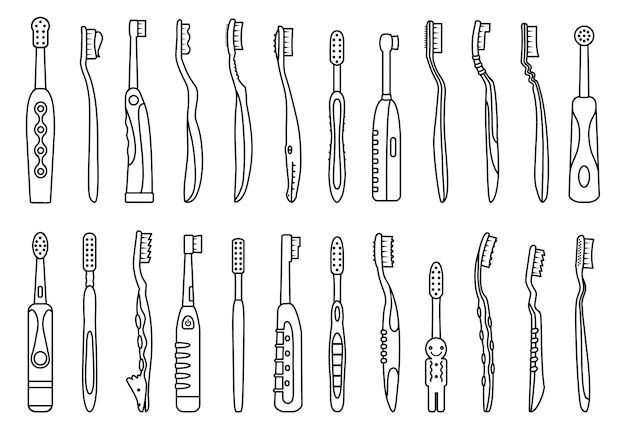 Toothbrush  line illustration . Dental brush set icon. illustration toothbrush for hygiene oral.Line set icon dental brush.