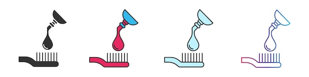 Toothbrush and toothpaste different style icons set Outline and filled vector sign