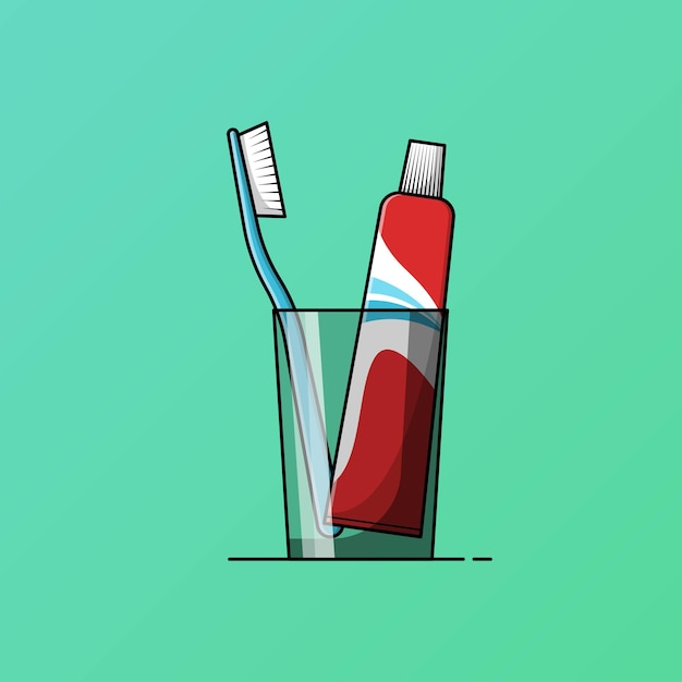 Toothbrush and toothpaste in a glass vector illustration