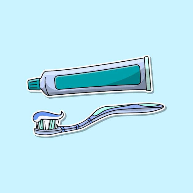 toothbrush with toothpaste with cartoon style