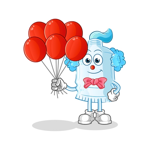 Toothpaste clown with balloons vector. cartoon character