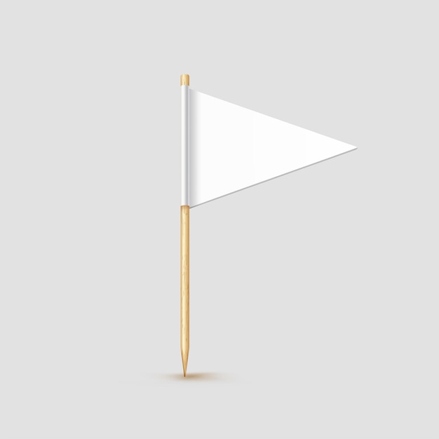 Toothpick flag isolated on wood stick with white paper Realistic little tooth pick for lunch Vector