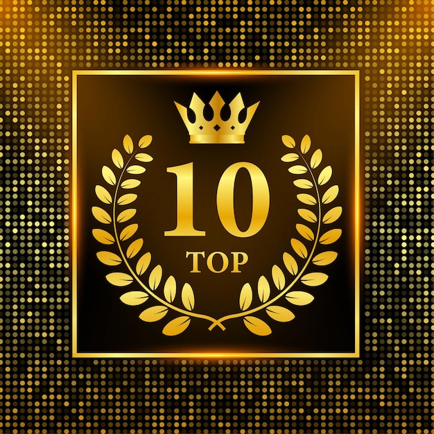 Top 10 label. Golden laurel wreath icon. Vector stock illustration.