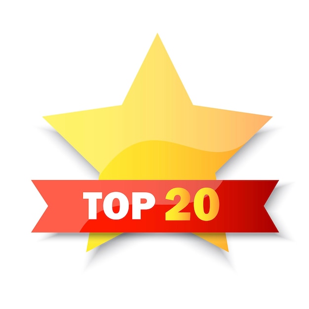 Vector top 20 rating banner. golden star. gold award. sale label. business concept. vector illustration.