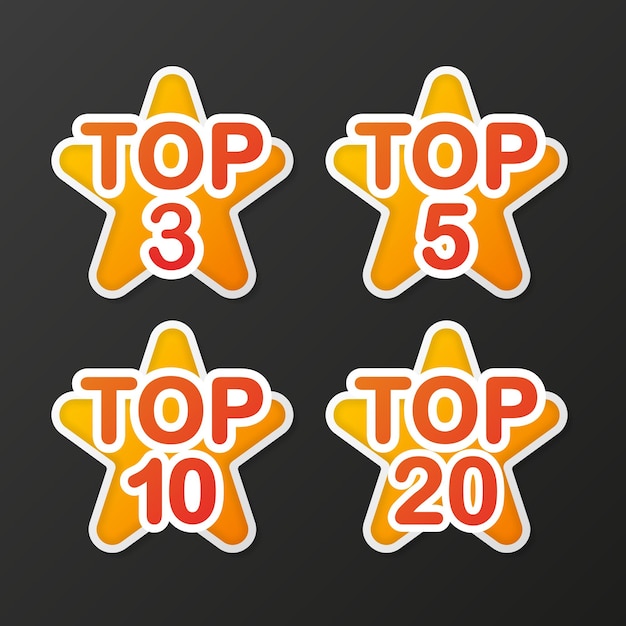 Top 3 5 10 and 20 Rating Chart Best in the ranking Winner in the category Collection of badges