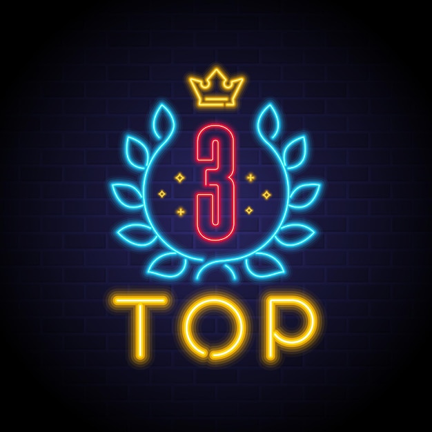 Top 3 rank symbol with neon light glowing element