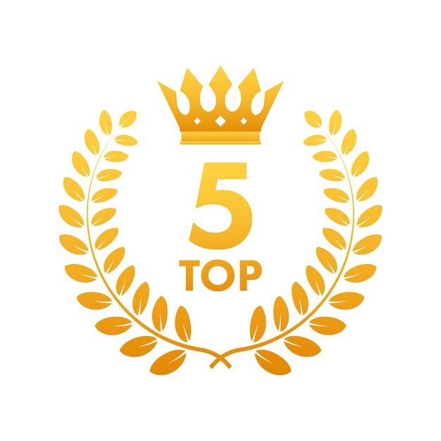 Top 5 label Golden laurel wreath icon Vector stock illustration