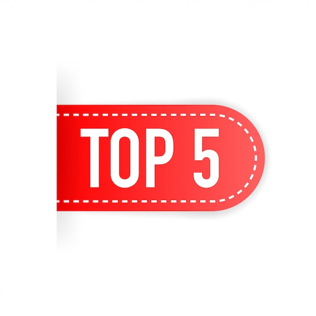 Top 5. Red ribbon. Flat vector illustration on white