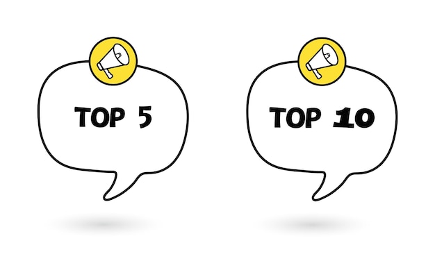 Top 5 Top 10 Speech bubble with megaphone icon Flat vector illustration on white background