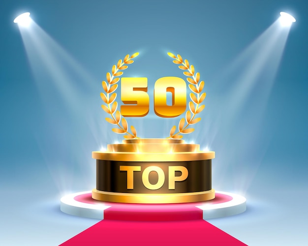 Top 50 best podium award sign, golden object