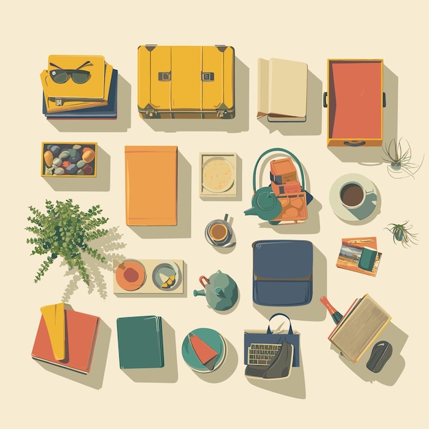 Vector top down vector art of yard sale in orthographic style