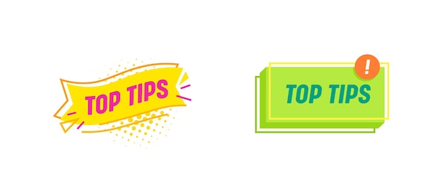 Top Tips, Helpful Suggestion, Tooltip Advice Idea Solution Banners Isolated on White Background. Useful Clue Labels, Stickers or Icons for Web Blog or Educational Portal. Cartoon Vector Illustration