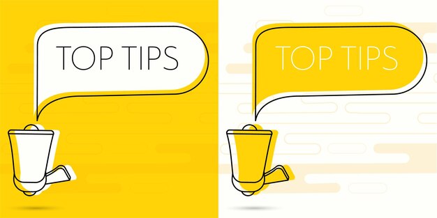 Vector top tips megaphone and colorful yellow speech bubble