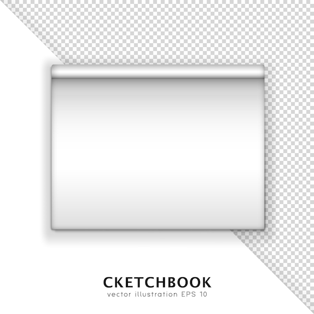 Top view of 3d realistic opened sketchbook. white notebook, notepaper, album, brochure, book layout