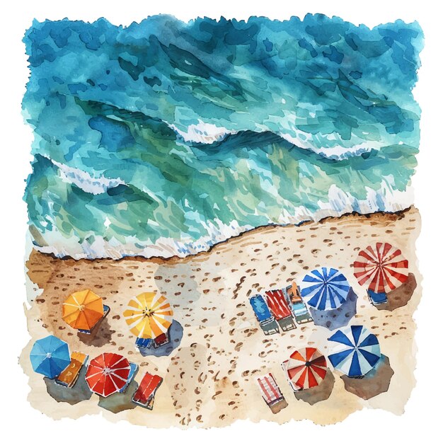 Vector top view of beach vector illustration in watercolor style