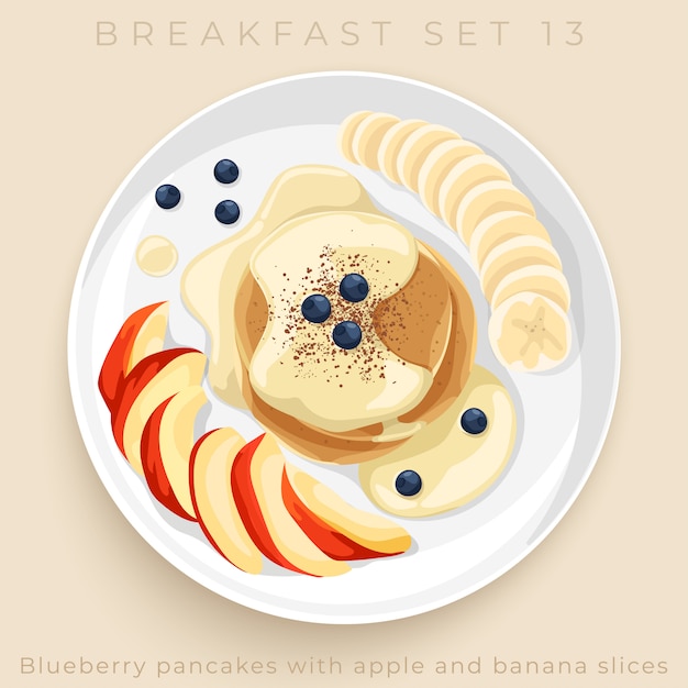 Top view of delicious breakfast set isolated on beige background :  Illustration