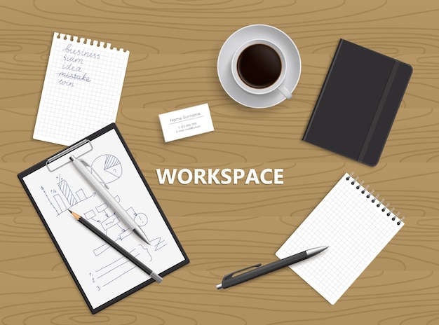 Top view of desk background Workspace illustration