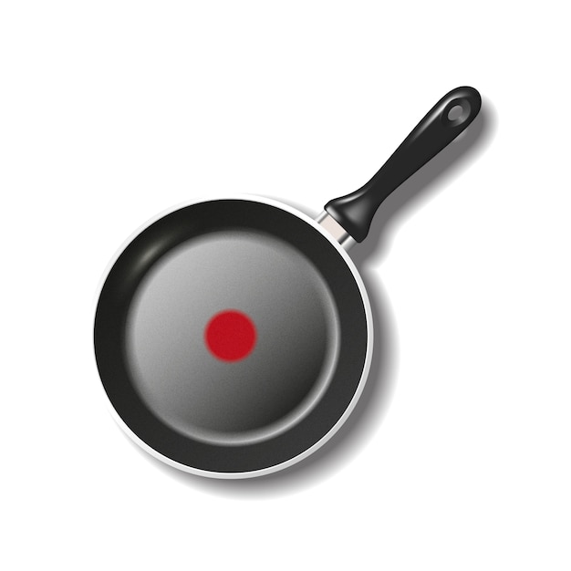 Top view of empty frying pan isolated on white with shadow