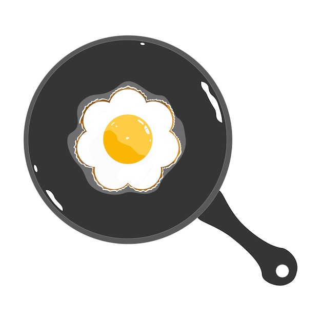 Top view of fried egg on flower shape in black pan Simple food Breakfast Good health Object