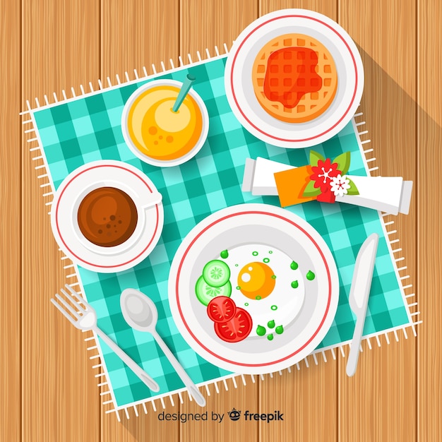 Top view of modern restaurant table with flat design