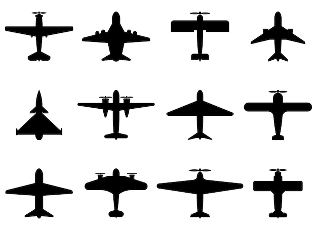 Top view of plane silhouette icon set Vector illustration isolated on white