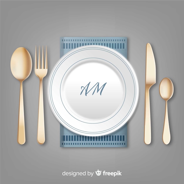 Vector top view of restaurant cutlery with realistic design