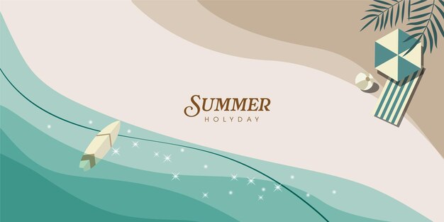 Vector top view summer beach banner abstract holiday season summer sea background with palm leaves beach