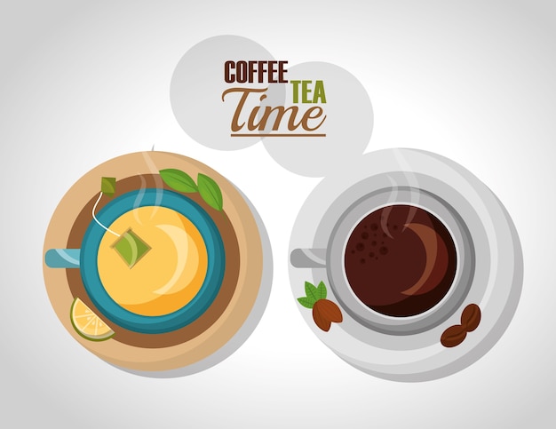 top view teacup and coffee cup vector illustration