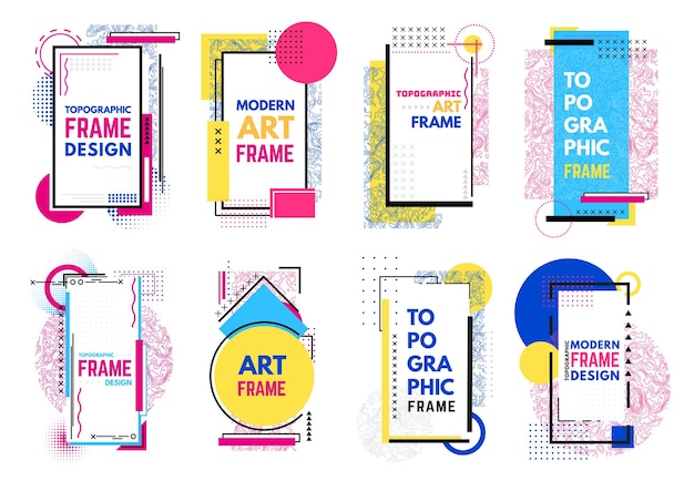 Topographic frame design Modern graphic art collage abstract geometry borders layout template for banners and minimalistic posters vector set