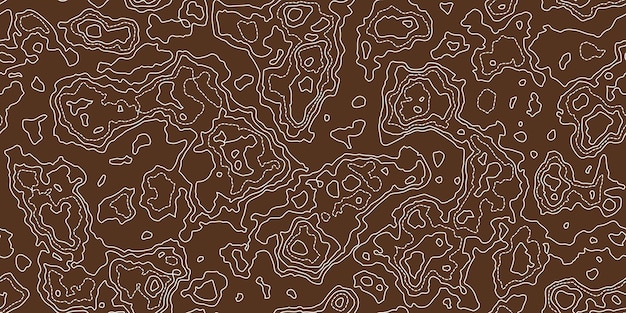 Topography map seamless pattern Brown and white abstract topographic curves