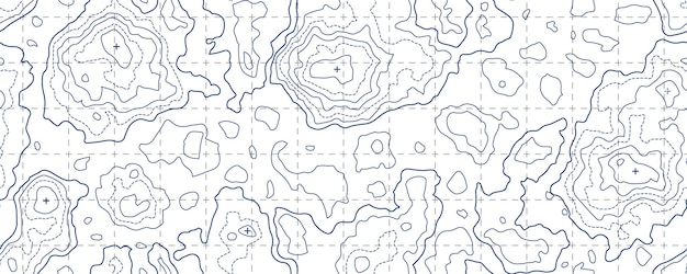 Topography map seamless pattern with grid and mountain peaks