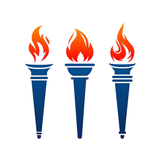 Torch fire flame icon set vector logo illustration template