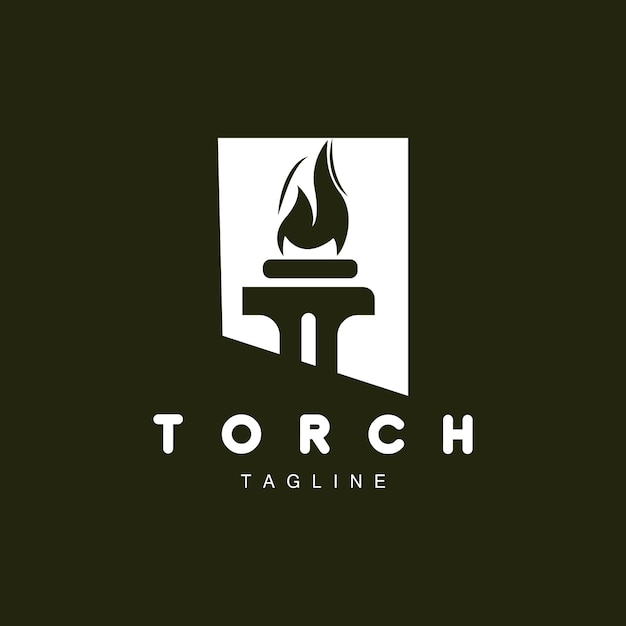 Torch Flame Logo Simple Vector Design Retro Illustrator Template